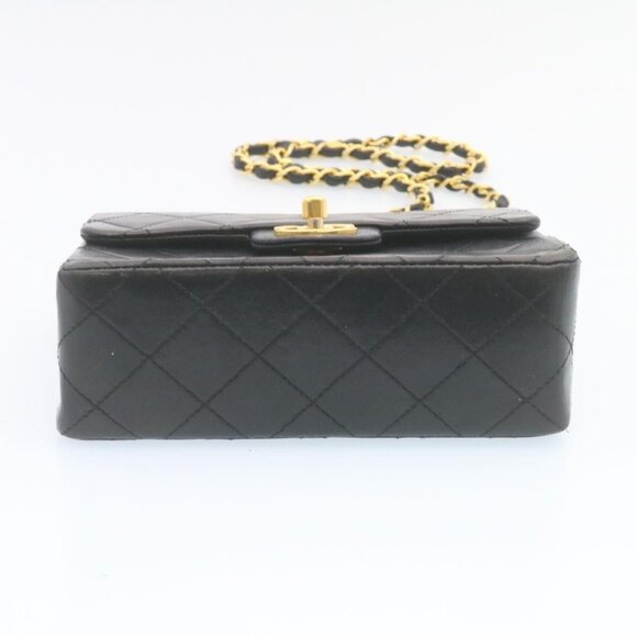 CHANEL Mini Matelasse Chain Flap Shoulder Bag Lamb Skin Black Gold Auth 28471AM - Picture 6 of 16